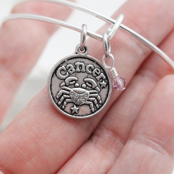 June Cancer Adjustable Charm Bangle - Handmade Zodiac Bracelet - Picture 5 of 11